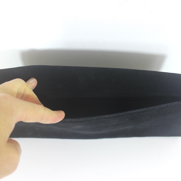 Vintage Studded Black Suede Leather Clutch Purse with Silver Studs Small Evening - Picture 2 of 7